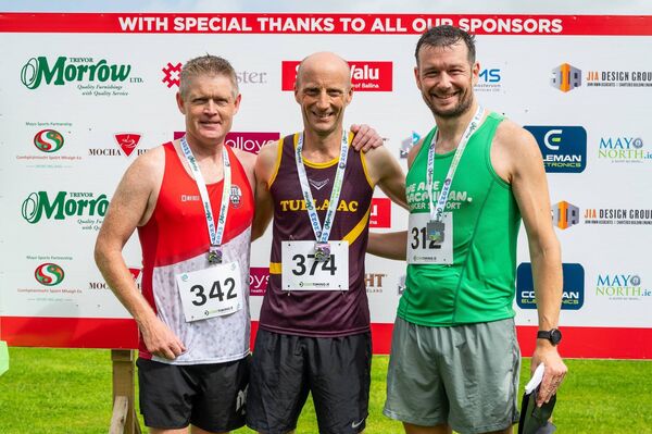 Male winners from The Wild Atlantic 10 Miler. From left, Ivan Kelly, Dara Mulconroy, Paul Nagle Picture: James Wright Photography