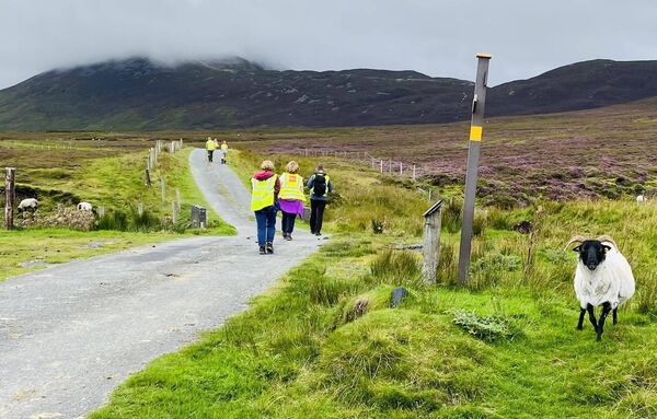 Participants on the Tóchar Phádraig Pilgrim Path from Ballintubber Abbey to Croagh Patrick, which passes through some spectacular countryside. Participants on the Tóchar Phádraig Pilgrim Path from Ballintubber Abbey to Croagh Patrick, which passes through some spectacular countryside.