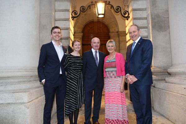 The Taoiseach, Micheál Martin TD, with journalist,Tommie Gorman, his wife, Ceara Roche, their daughter Moya and son, Joe, in Trinity College, Dublin at the launch of Never Better. The Taoiseach, Micheál Martin TD, with journalist,Tommie Gorman, his wife, Ceara Roche, their daughter Moya and son, Joe, in Trinity College, Dublin at the launch of Never Better.