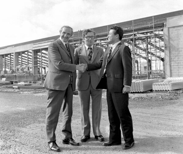 Henry Kenny TD (left) and Senator Paddy O'Toole on a visit to the Asahi site in September 1975 where they met project manager M. Matashuki. Picture: Western People Archives Henry Kenny TD (left) and Senator Paddy O'Toole on a visit to the Asahi site in September 1975 where they met project manager M. Matashuki. Picture: Western People Archives