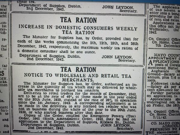 There was some good news for tea lovers in December 1942 when the Government temporarily increased the weekly ration for Christmas. There was some good news for tea lovers in December 1942 when the Government temporarily increased the weekly ration for Christmas.
