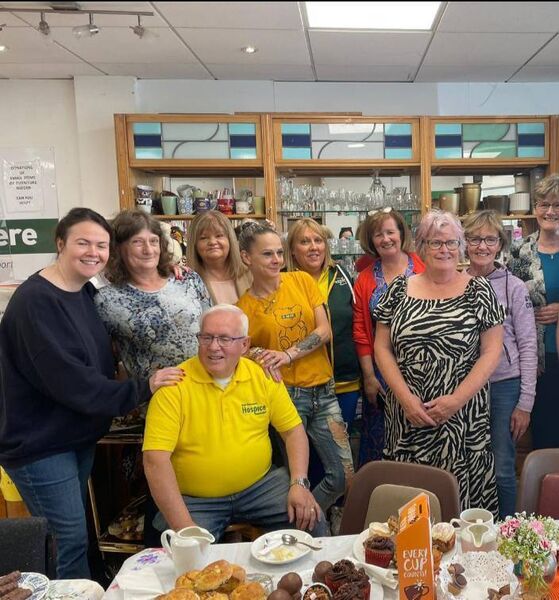 Pictured at the recent Coffee Morning at Mayo Roscommon Hospice Shop were, from left: Laurita Blewitt, Margaret Deehan, Marian Garrett, Katarzyna Sokolowski, Jacinta McGowan, Eithne Collins, Ann Henry, Noreen Quinn, Mary Gallagher and Damian Slater (seated). Pictured at the recent Coffee Morning at Mayo Roscommon Hospice Shop were, from left: Laurita Blewitt, Margaret Deehan, Marian Garrett, Katarzyna Sokolowski, Jacinta McGowan, Eithne Collins, Ann Henry, Noreen Quinn, Mary Gallagher and Damian Slater (seated).