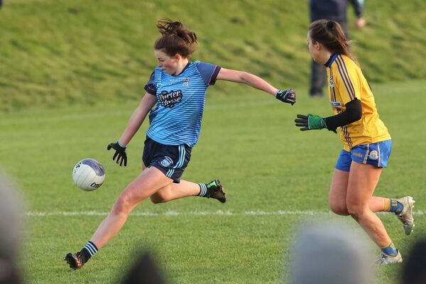 Westport's Aoife Geraghty, who was named Player of the Match, kicks for the posts during her side's loss to Knockmore.