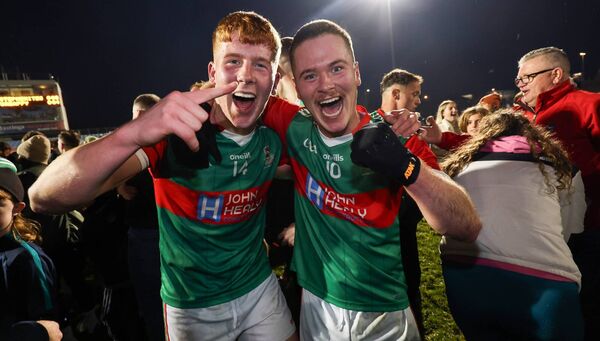 Luke Feeney, who was named Man-of-the-Match, and Niall Feeney celebrate Ballina's first county senior title since 2007. Picture: INPHO/James Crombie Luke Feeney, who was named Man-of-the-Match, and Niall Feeney celebrate Ballina's first county senior title since 2007. Picture: INPHO/James Crombie
