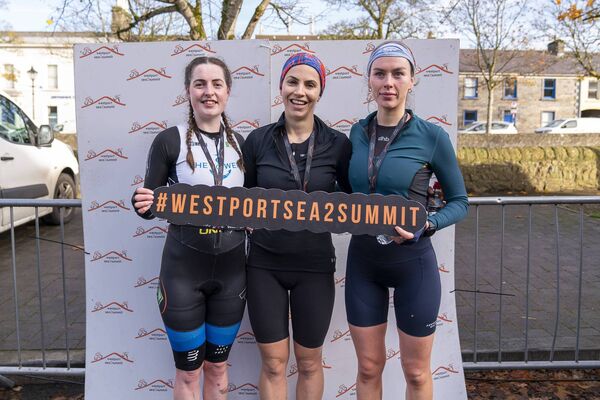 Winners of the Spirit Women's event were, from left: Rhianna Heneghan 2nd, Caroline McLoughlin 1st, and Orlaith Smith 3rd. 