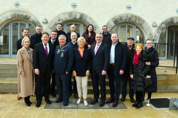 Minister for Housing Darragh O'Brien with political representatives, including Minister Dara Calleary, council officials and members of Fianna Fáil on his recent visit to Ballina Military Barracks. Picture: John O'Grady