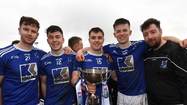 Tooreen’s Brian Morley, Liam Lavin, team captain Shane Boland, Oisin Greally and Davog Frayne celebrate with the cup.