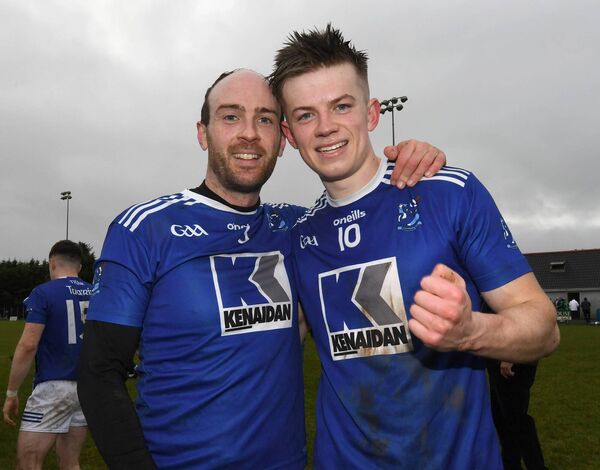 Michael Morley and Oisin Greally in jubilant form after the full-time whiste. 