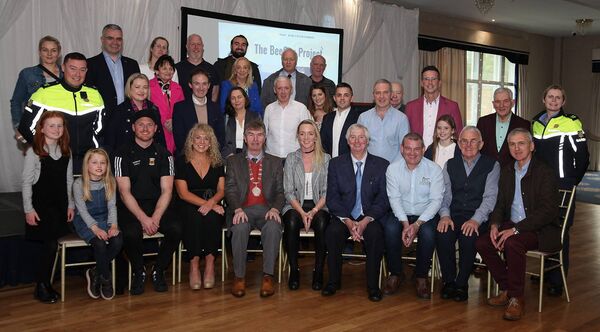 Pictured at the launch of the BeeCon Project at Breaffy House Hotel were founder Natasha Beegan, guest speaker Michael Lyster, Cathaoirleach of Castlebar Municipal District Cllr Al McDonnell; Kathleen Canavan-Moran, Advanced Nurse Practitioner Cardiothoracic Surgery; Darren Forde, chief executive of Eco Powered Cabinets; Rob Hennelly, Martin Carney, members of An Garda Síochána, public representatives, sponsors, and community members. Pictures: Trish Forde Pictured at the launch of the BeeCon Project at Breaffy House Hotel were founder Natasha Beegan, guest speaker Michael Lyster, Cathaoirleach of Castlebar Municipal District Cllr Al McDonnell; Kathleen Canavan-Moran, Advanced Nurse Practitioner Cardiothoracic Surgery; Darren Forde, chief executive of Eco Powered Cabinets; Rob Hennelly, Martin Carney, members of An Garda Síochána, public representatives, sponsors, and community members. Pictures: Trish Forde