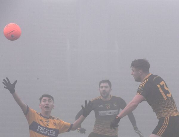 Lahardane MacHales’ Matthew Maughan palms the distinctive orange ball to the net early in the first half against Owenmore Gaels’. 