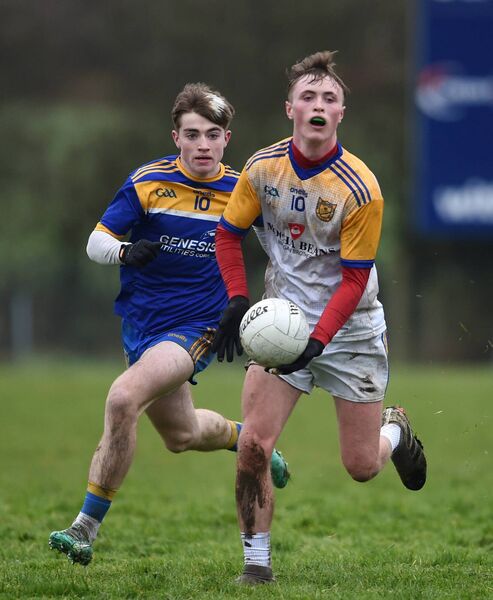 Erris St. Pat’s Charlie Ginnelly in action against Eastern Gaels Charlie Johnston. 