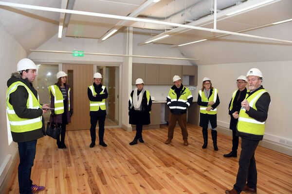 Representatives of Mayo County Council and Moy Valley Resources chat to Western People reporter Keith Bourke (left) in the new Innovation Quarter. Representatives of Mayo County Council and Moy Valley Resources chat to Western People reporter Keith Bourke (left) in the new Innovation Quarter.