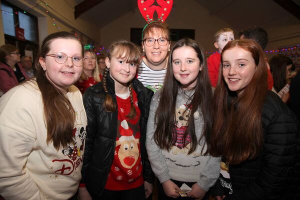 Enjoying the Christmas Event organised by the Taugheen Community Council in association with Taugheen Playgroup were, from left: Meabh Heaney, Aisling Morris, Loretta Heaney, Ciara Hughes and Erin Connolly.	Picture: Trish Forde