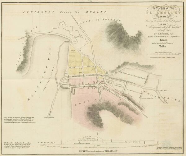 Patrick Knight’s town plan of Belmullet 1824, published in his book ‘Erris in the Irish Highlands and Atlantic Railway (1836).