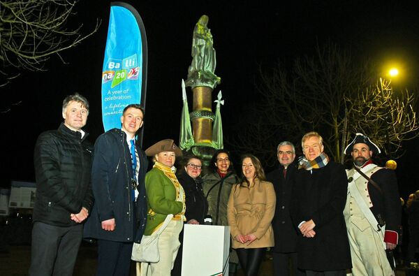 One of the first events of Ballina 2023 was the launch of the Year of the French programme in February with a digital arts installation, 'Misa en Lumieres' at the Humbert Memorial in Balllina. Pictured with the French Ambassador to Ireland Vincent Guérend were, from left: Cllr Jarlath Munnelly, Cllr Mark Duffy (the then Cathaoirleach Ballina MD); Sharon Horkan, Catherine Gagneux Honorary French Consul to Connacht and Donegal; Mariam Diallo, Cultural Counsellor, The French Embassy; Lisa Hallinan, Project Manager, Ballina 2023, Minister Dara Calleary and Maítin Flannery. Picture: John O'Grady One of the first events of Ballina 2023 was the launch of the Year of the French programme in February with a digital arts installation, 'Misa en Lumieres' at the Humbert Memorial in Balllina. Pictured with the French Ambassador to Ireland Vincent Guérend were, from left: Cllr Jarlath Munnelly, Cllr Mark Duffy (the then Cathaoirleach Ballina MD); Sharon Horkan, Catherine Gagneux Honorary French Consul to Connacht and Donegal; Mariam Diallo, Cultural Counsellor, The French Embassy; Lisa Hallinan, Project Manager, Ballina 2023, Minister Dara Calleary and Maítin Flannery. Picture: John O'Grady