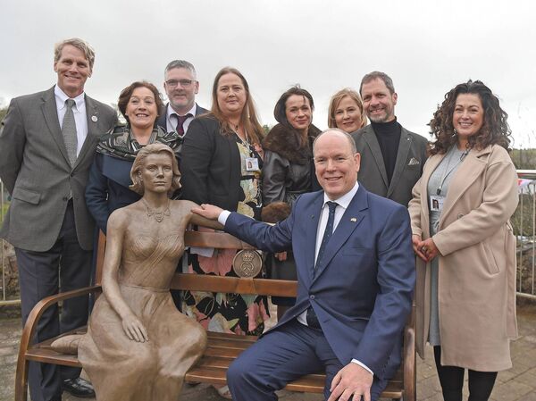 Prince Albert of Monaco with members of the Newport Business Association after unveiling the sculpture of his late mother, Princess Grace. Picture: Conor McKeown Prince Albert of Monaco with members of the Newport Business Association after unveiling the sculpture of his late mother, Princess Grace. Picture: Conor McKeown