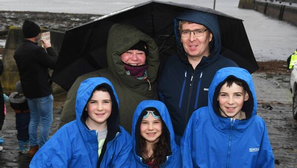 Enjoying the New Year's Day Swim at Enniscrone Pier were Kenneth, Elaine, Marion, Kenneth and Kieran Mulvaney from Cork. Picture: John O'Grady Enjoying the New Year's Day Swim at Enniscrone Pier were Kenneth, Elaine, Marion, Kenneth and Kieran Mulvaney from Cork. Picture: John O'Grady