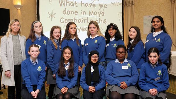 Pictured at the Mayo Comhairle na nÓg Youth Conference were students from St Joseph's Secondary School, Castlebar, with their teacher Alannah Rodgers. Picture: Trish Forde Pictured at the Mayo Comhairle na nÓg Youth Conference were students from St Joseph's Secondary School, Castlebar, with their teacher Alannah Rodgers. Picture: Trish Forde