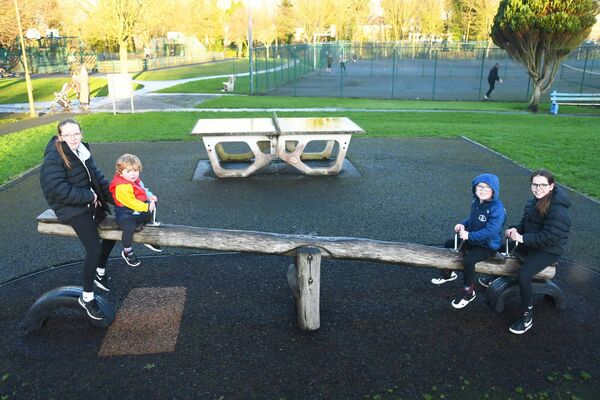 Out and about in Tom Ruane Park with Olivia, Otis, Erica Evans and Albert Evans. Picture: John O'Grady 
