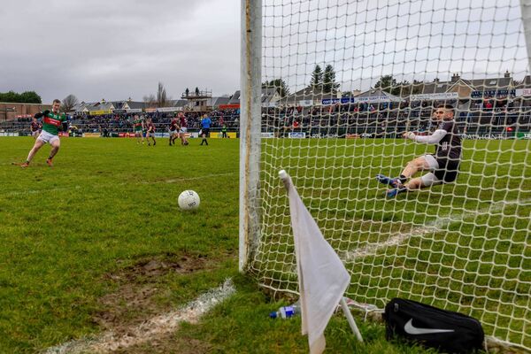 Cillian O'Connor sends Galway goalkeeper Connor Gleeson the wrong way from the penalty spot. Cillian O'Connor sends Galway goalkeeper Connor Gleeson the wrong way from the penalty spot.