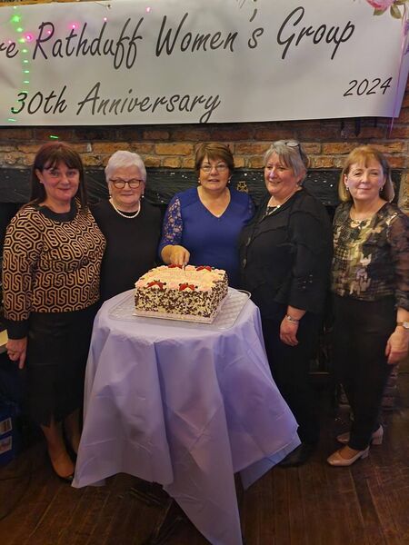 Chairperson Loretta Langan is pictured with the founding and current members of the Knockmore Rathduff Women's Group Mary Nallon, Ann Clarke, Lynn McShane and Josephine McNamara as they celebrated 30 years since its creation at The Lodge, Cloghans. 