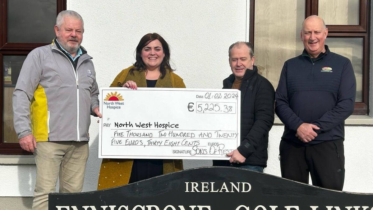 Local Notes: Sons of Rest Golf Society, Enniscrone, present cheque to North West Hospice