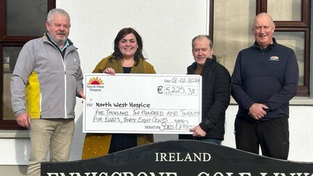 Local Notes: Sons of Rest Golf Society, Enniscrone, present cheque to North West Hospice