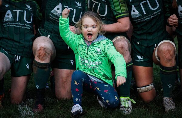 A young Connacht supporter celebrates after their win over Leinster.