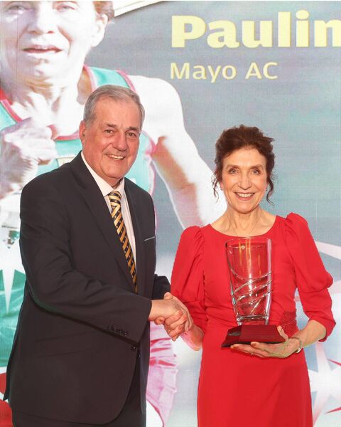Pauline Moran is presented with the Athletics award by special guest Ger Canning. Picture: Michael Donnelly Pauline Moran is presented with the Athletics award by special guest Ger Canning. Picture: Michael Donnelly