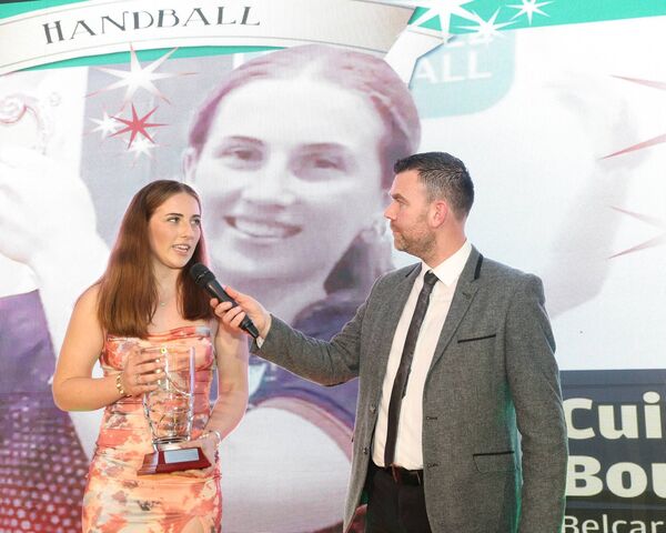 Cuileann Bourke from Belcarra, who was presented with the Handball award, discusses her excellent 2023 season with Anthony Hennigan. Picture: Michael Donnelly Cuileann Bourke from Belcarra, who was presented with the Handball award, discusses her excellent 2023 season with Anthony Hennigan. Picture: Michael Donnelly