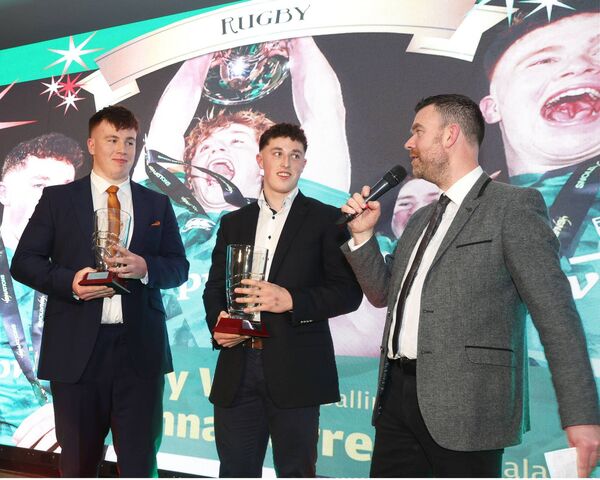 Fiachra Barrett from Geesala and Harry West from Ballina were joint recipients of the Rugby award. They are pictured in conversation with Anthony Hennigan. Picture: Michael Donnelly Fiachra Barrett from Geesala and Harry West from Ballina were joint recipients of the Rugby award. They are pictured in conversation with Anthony Hennigan. Picture: Michael Donnelly
