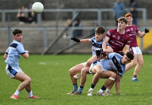Eyes on the ball from St. Gerald’s and Omagh CBS players during the All-Ireland PPS SFC “A” semi final at Ballyshannon last Sunday. Picture: David Farrell Photography 