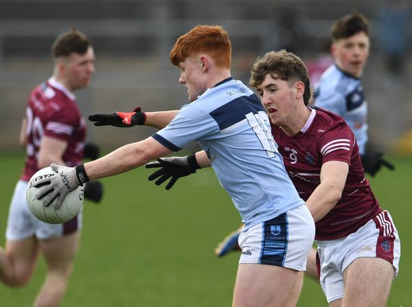 St. Gerald’s Joe Forry in action against Charlie Donnelly of Omagh CBS. Pictures: David Farrell Photography