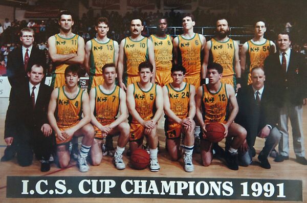 Ballina Basketball Club's first historic National Cup-winning team of 1991. Team members and club officials included standing from left, Terry Kennedy (Coach), Liam McHale, David McAndrew, Sean McHale, Deora Marsh, Brian Collins, Anthony McHale (captain), Gary Kelly and Club Chairman Pat Rouse. Front row from left Michael Quinn (Team Manager), D.J. Naylor, Daniel Cunningham, Paul McStay, John McManus, Declan Fahy and Barry Murphy (Statistician). Picture Henry Wills 