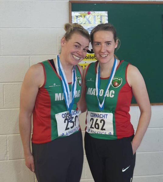 Noelle Kilduff and Claudia Davey, Mayo AC medal winners at Connacht Indoor Championships. 