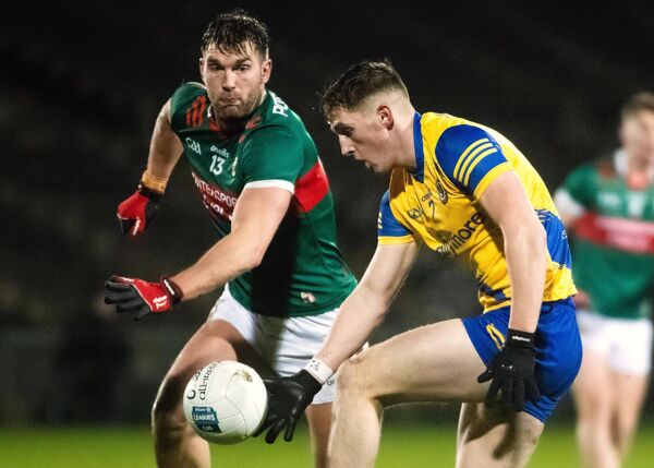 Mayo’s Aidan O'Shea in a chase with Roscommon’s Dylan Ruane during the Allianz Football League Division 1 encounter in Hastings Insurance MacHale Park, Castlebar. Picture: INPHO/Evan Logan Mayo’s Aidan O'Shea in a chase with Roscommon’s Dylan Ruane during the Allianz Football League Division 1 encounter in Hastings Insurance MacHale Park, Castlebar. Picture: INPHO/Evan Logan
