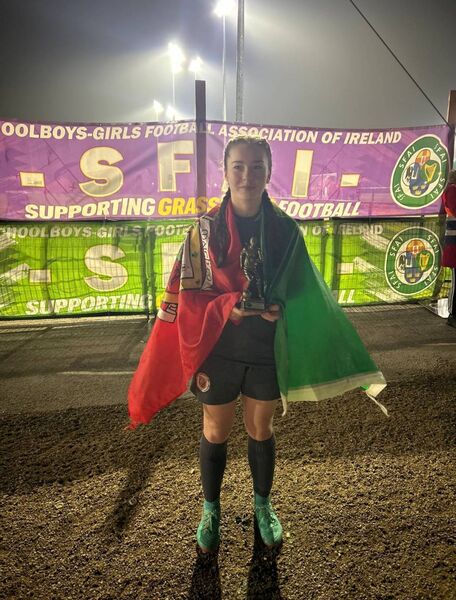 Mayo captain Emily Coleman with her player of the match award. 