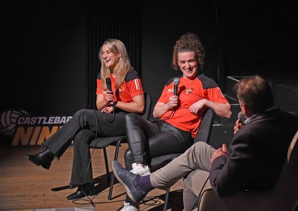 Castlebar and Mayo players Danielle Caldwell and Kathryn O'Sullivan join in the discussion on stage at the Linenhall.