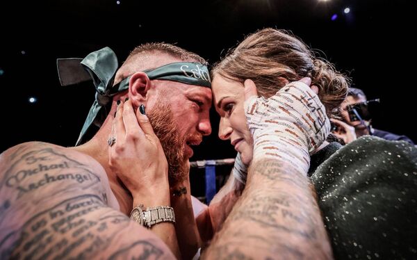 Ray Moylette celebrates winning with his wife, Sharon. INPHO/Dan Sheridan