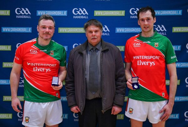Shane Heraty and Mark MacNally receiving their medals as runners-up in the 2024 All-Ireland O35s doubles. Shane Heraty and Mark MacNally receiving their medals as runners-up in the 2024 All-Ireland O35s doubles.