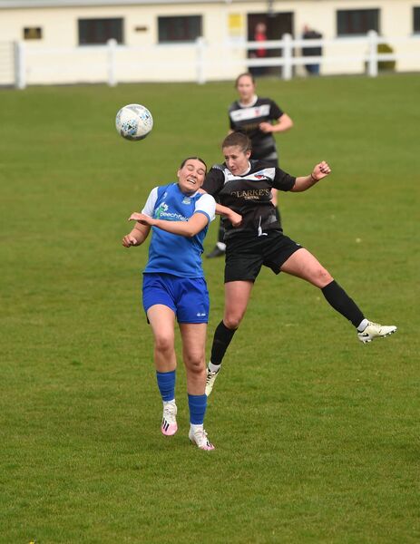 Aerial contest Manulla's Katie Gibbons and Corrib Celtic's Teresa Keane. Pictuure: Conor McKeown