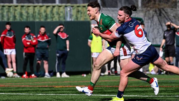 Darren McHale takes a shot at the posts while under pressure from New York's Cian O'Dea during his appearance off the bench in Mayo's comfortable Connacht quarter-final win at Gaelic Park. Picture: INPHO/Emily Harney Darren McHale takes a shot at the posts while under pressure from New York's Cian O'Dea during his appearance off the bench in Mayo's comfortable Connacht quarter-final win at Gaelic Park. Picture: INPHO/Emily Harney