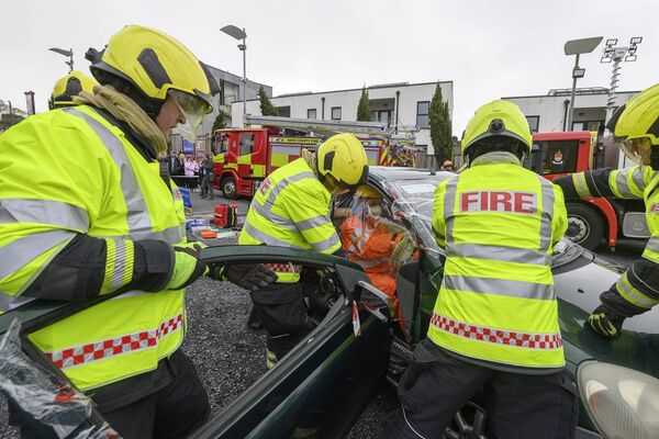 Students watch a re-enactment of what emergency services do when a road collision occurs. Picture: Michael McLaughlin Students watch a re-enactment of what emergency services do when a road collision occurs. Picture: Michael McLaughlin