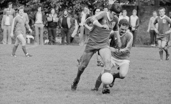 Fergie McEllin on the ball for Mayo in the 1981 Oscar Traynor Cup Final which was played in Terenure.