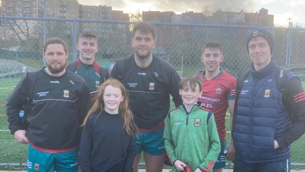 Emma and Conor Healy, New York, pictured with some of the visiting Mayo team at a training session held in Gaelic Park in the lead up to the recent Mayo v New York Championship game in New York.  Emma and Conor Healy, New York, pictured with some of the visiting Mayo team at a training session held in Gaelic Park in the lead up to the recent Mayo v New York Championship game in New York.