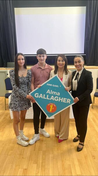 Fine Gael candidate in the upcoming local elections Alma Gallagher is pictured with family and supporters at the recent launch of her campaign. 