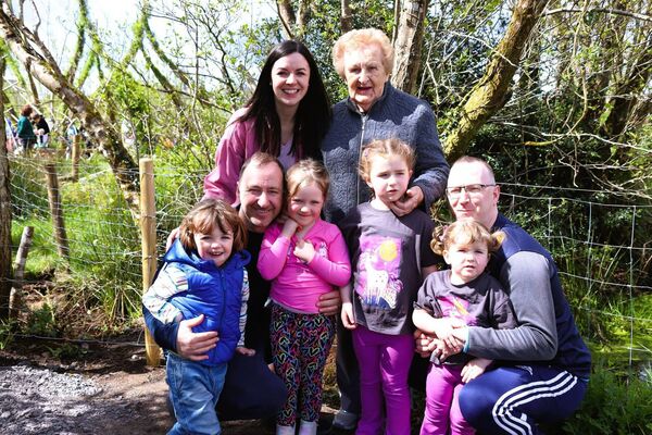 Nancy Shannon and her granddaughter Helen Lydon and great grandchild Luke Lydon pictured with Luke's cousins Brianna Lydon with her dad Keith and Hollie and Mia Lydon with their dad Paul, enjoying the sunny weather at Emigrant Park