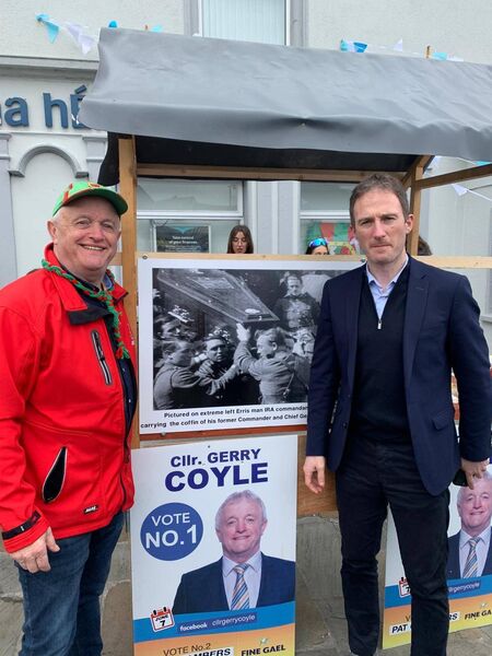Local Fine Gael Cllr Gerry Coyle in Belmullet with Minister of State for housing Alan Dillon