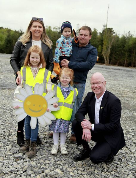  Minister for Health Stephen Donnelly during his visit to the site of the new Daisy Lodge in Cong with the O'Malley family, Sharon, Conor, Jessica and Rachel and Darragh (3), who has been supported by Cancer Fund For Children since his diagnosis. Pictures: Trish Forde. 