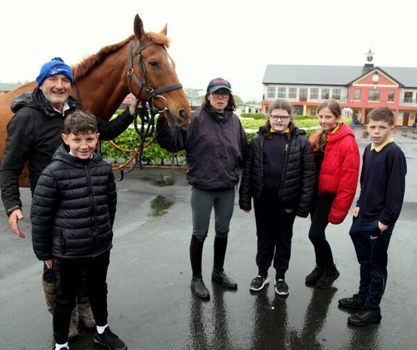 Local trainer Michael Flannery and his racehorse Lean Times who attended the juniors education day at Ballinrobe Racecourse. Picture: Trish Forde Local trainer Michael Flannery and his racehorse Lean Times who attended the juniors education day at Ballinrobe Racecourse. Picture: Trish Forde